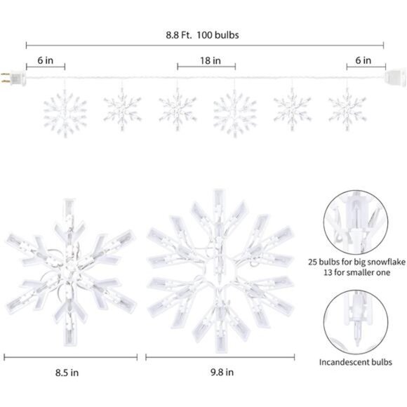 Snowflake Christmas String Lights with 6 Drops - 9ft 100 Mini Bulb - Picture 5 of 14